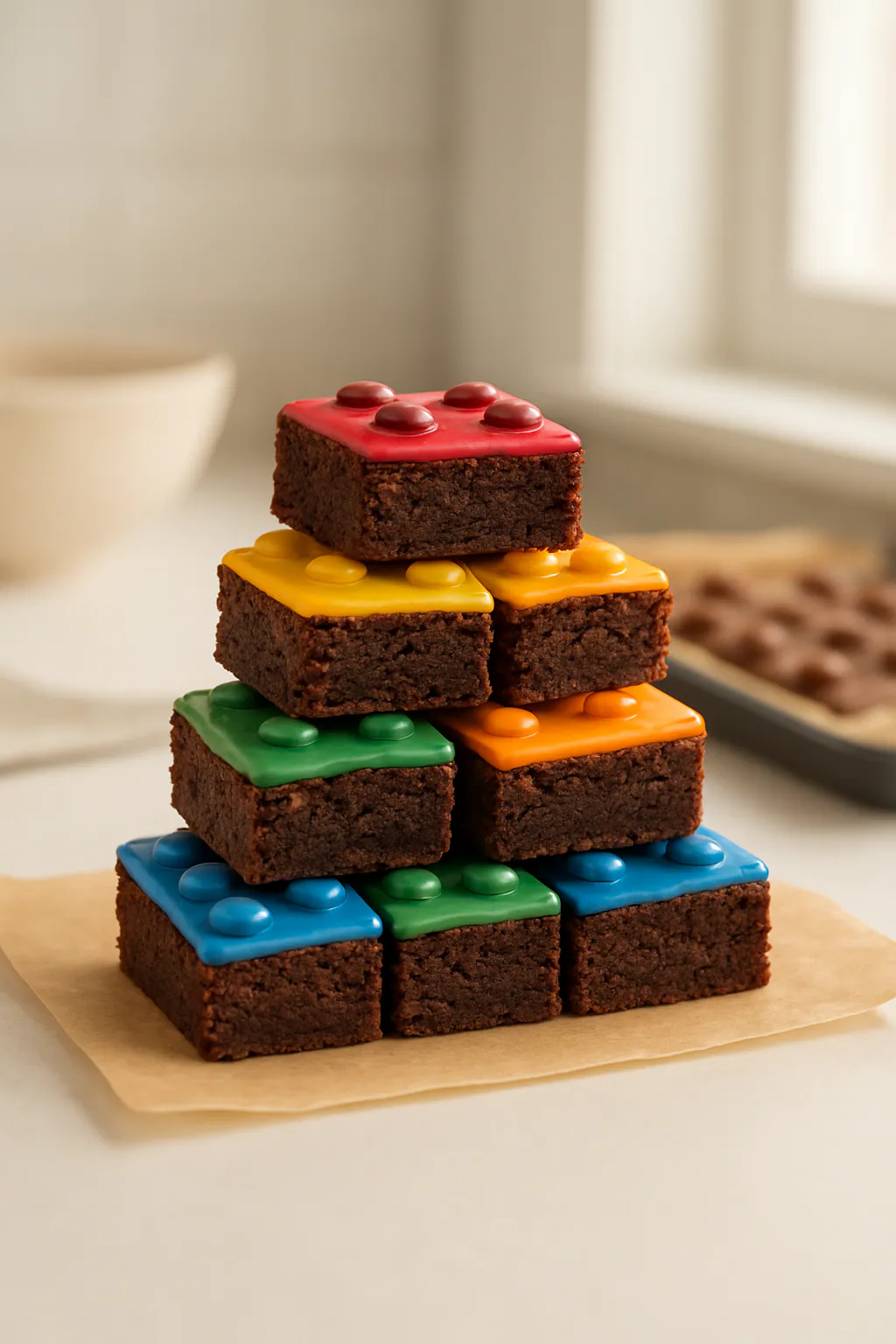 Eindresultaat: Brownies als bouwstenen versieren