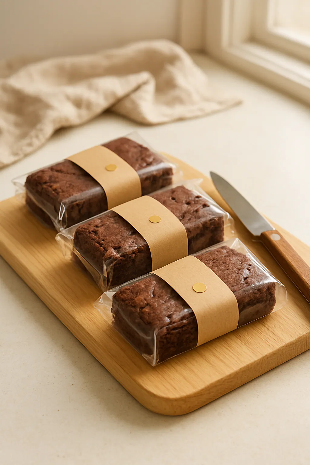 Eindresultaat: Brownies als cadeaureep verpakken