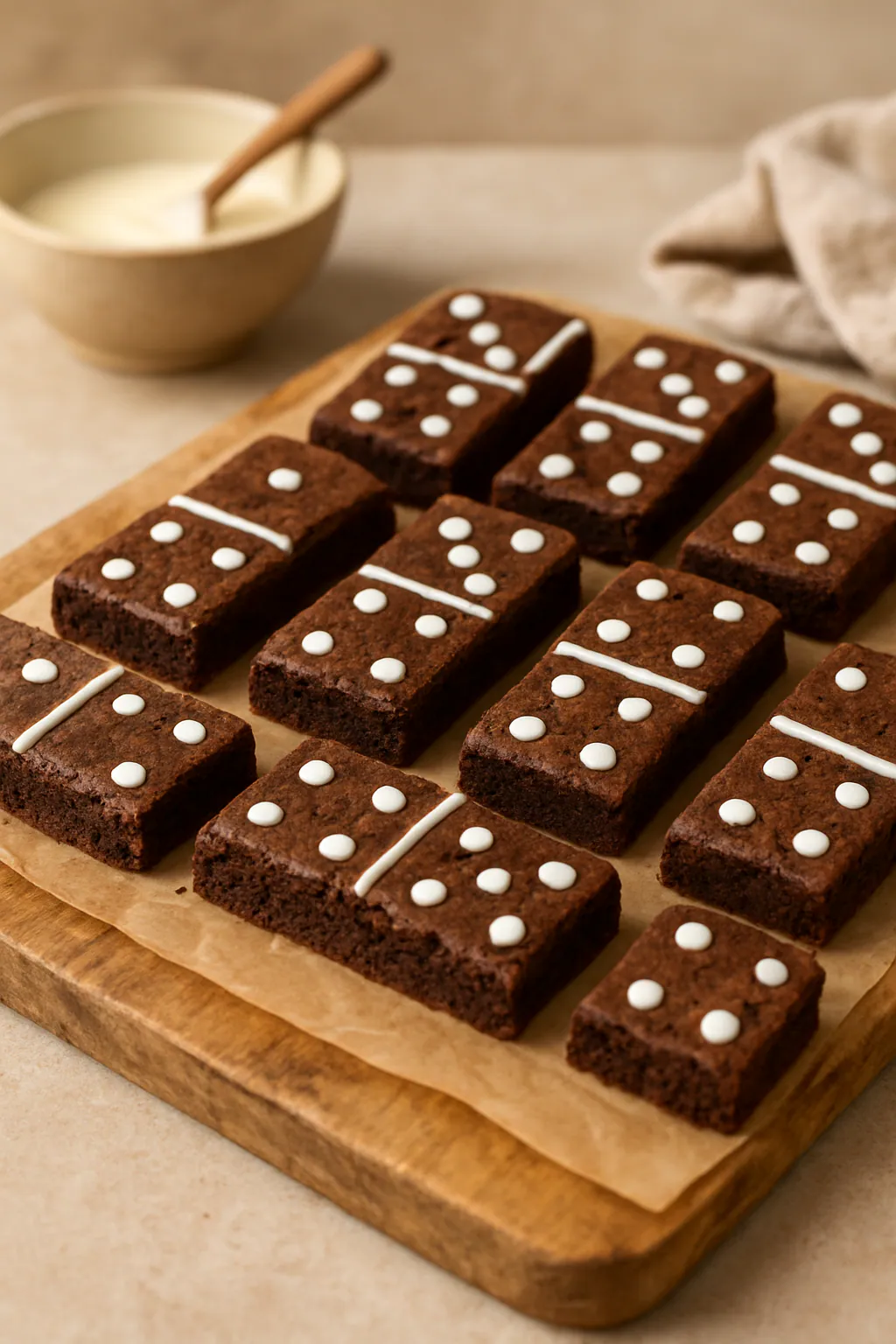 Eindresultaat: Brownies als domino’s versieren
