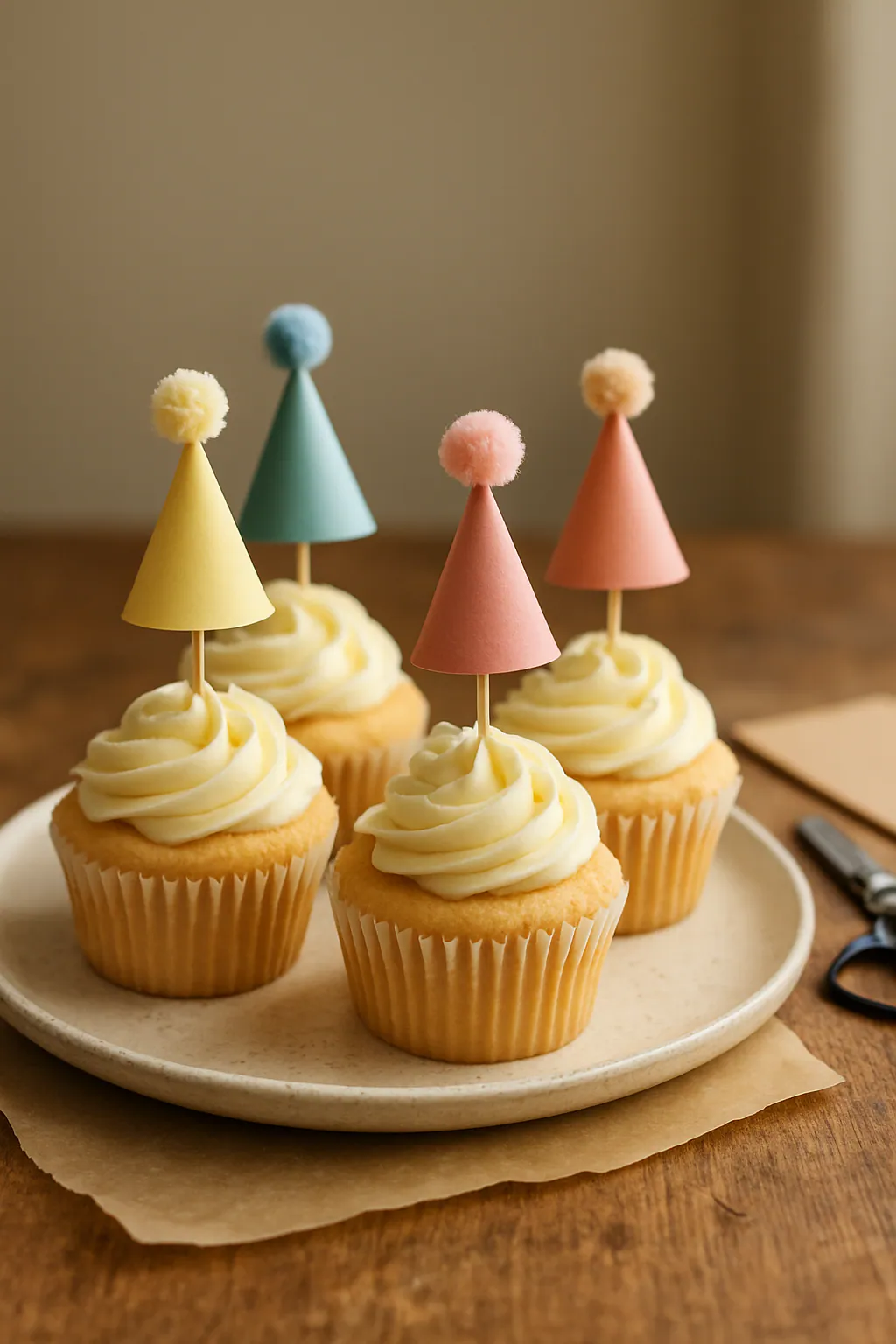 Eindresultaat: Feesthoedjes voor cupcakes maken