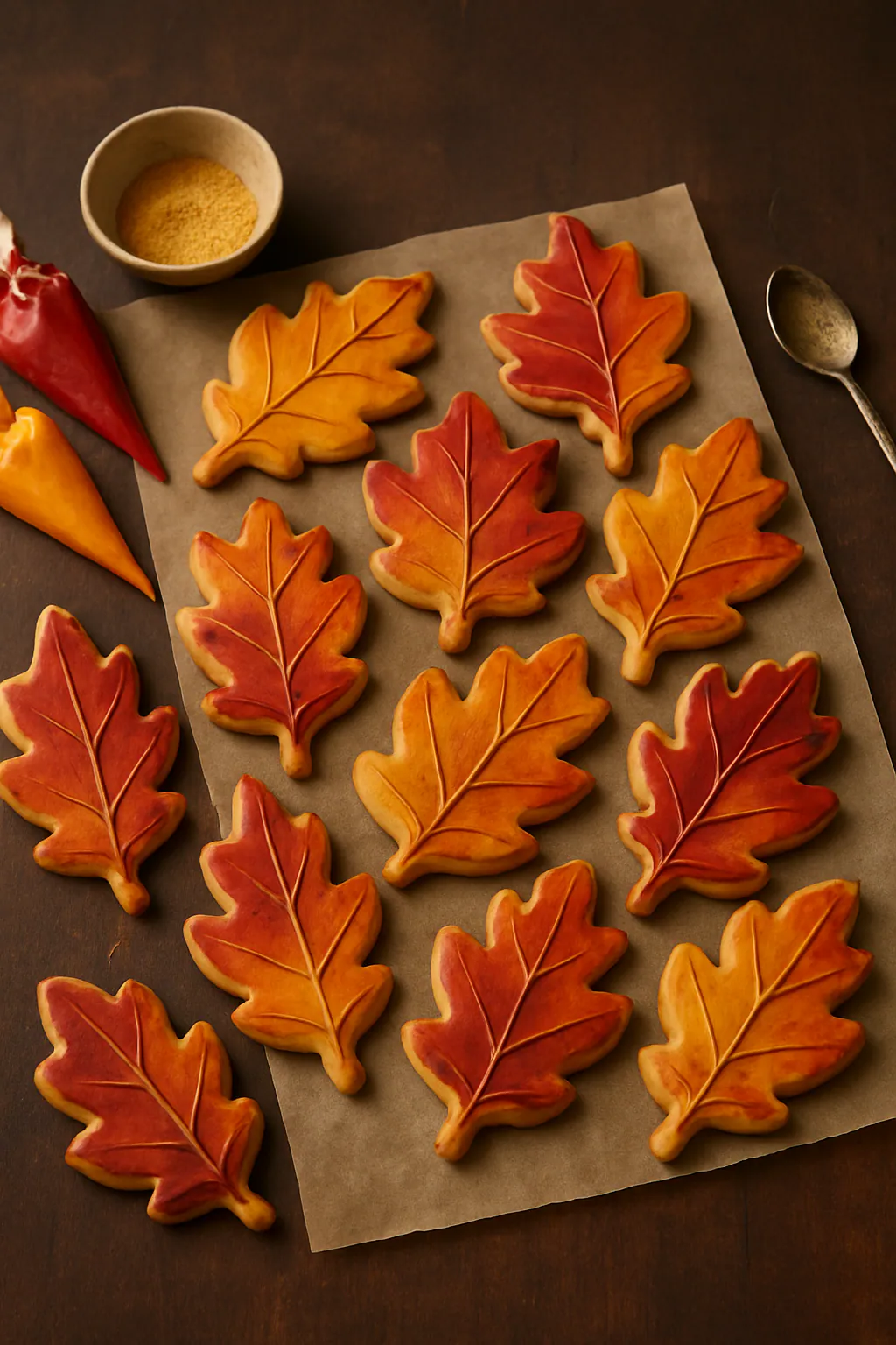 Eindresultaat: Herfstkoekjes als bladeren versieren