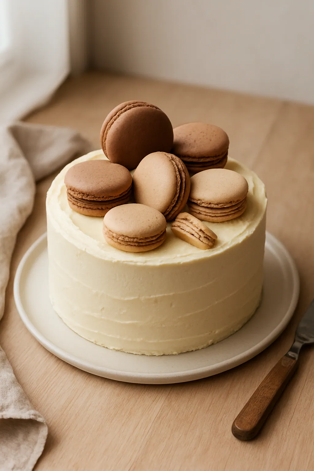 Macarons als taartdecoratie schikken