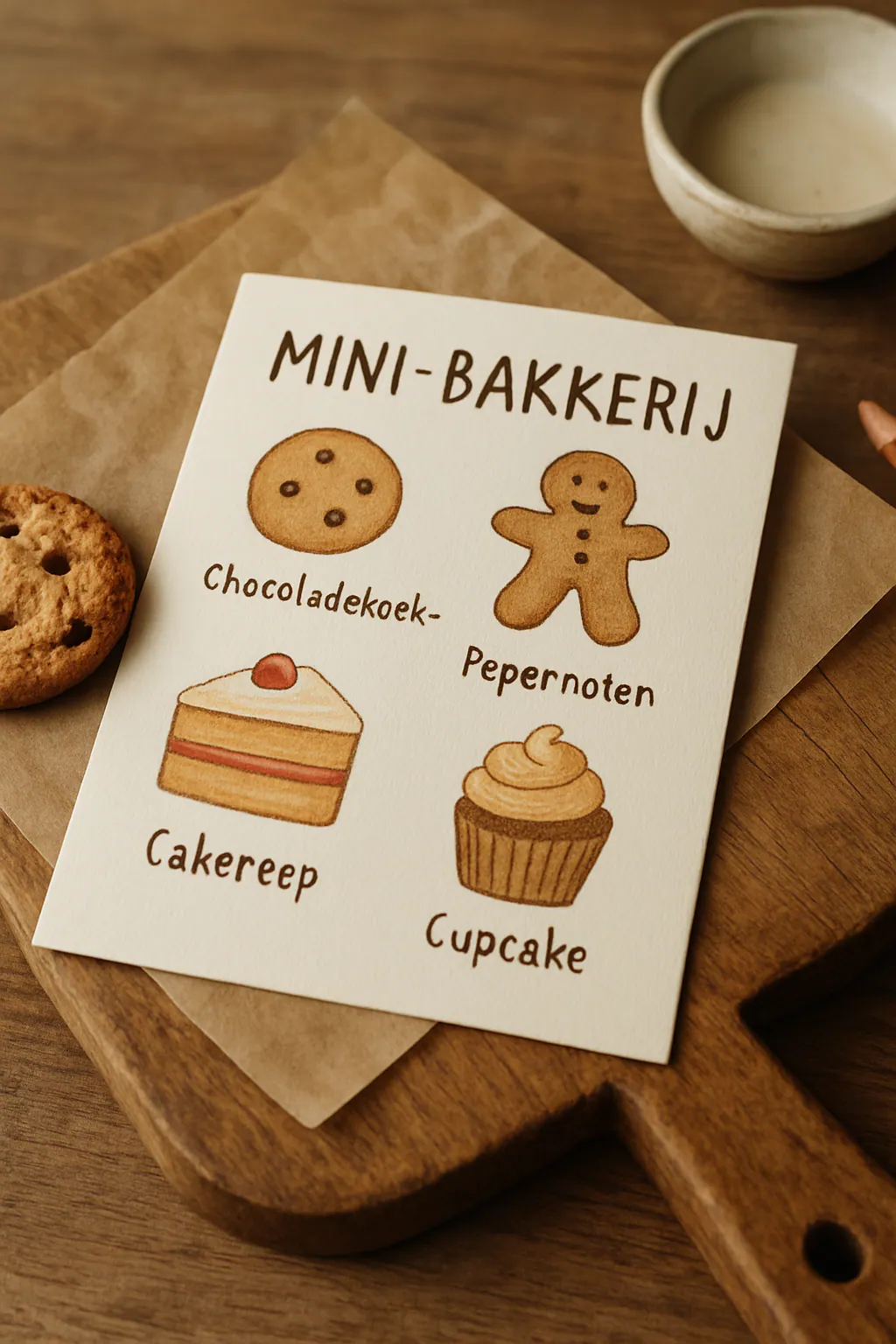 Eindresultaat: Mini-bakkerijmenukaart knutselen