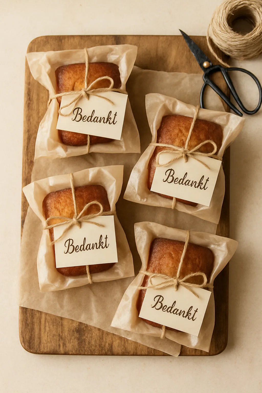 Eindresultaat: Mini-cakejes als bedankje verpakken