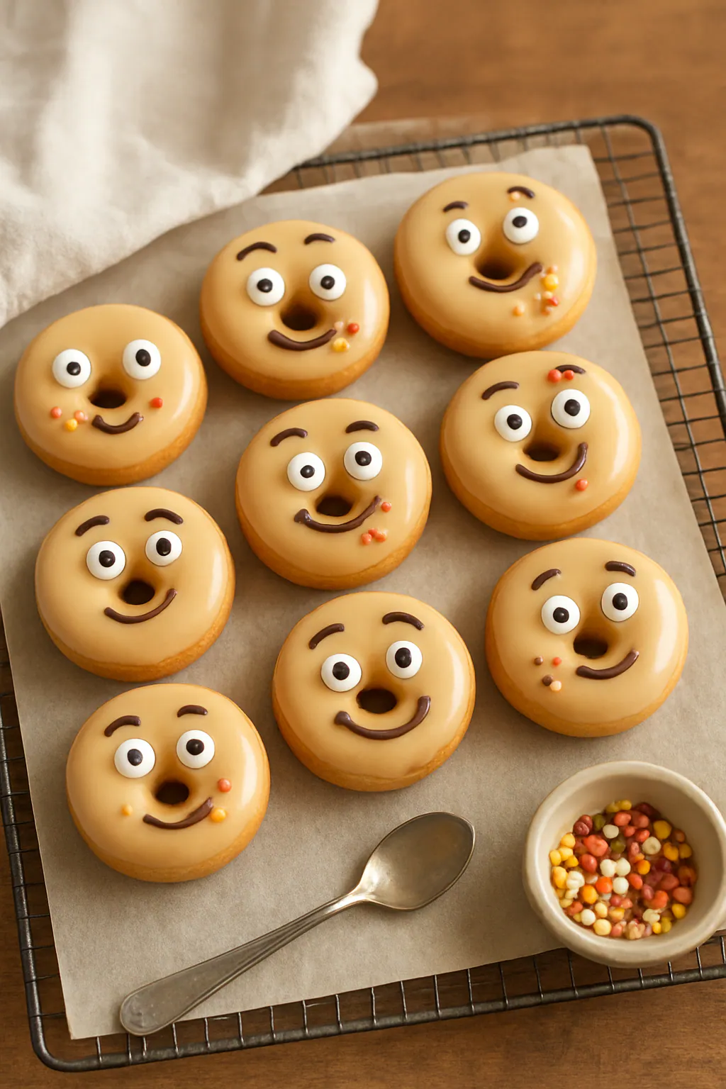Eindresultaat: Mini-donuts als gezichtjes versieren