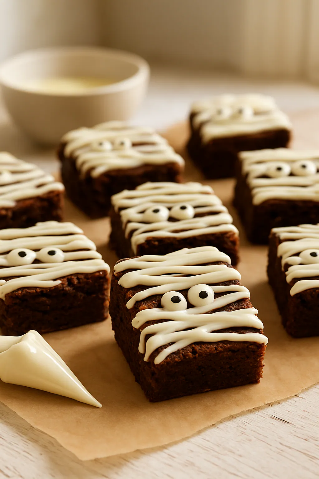 Eindresultaat: Mummie-brownies versieren