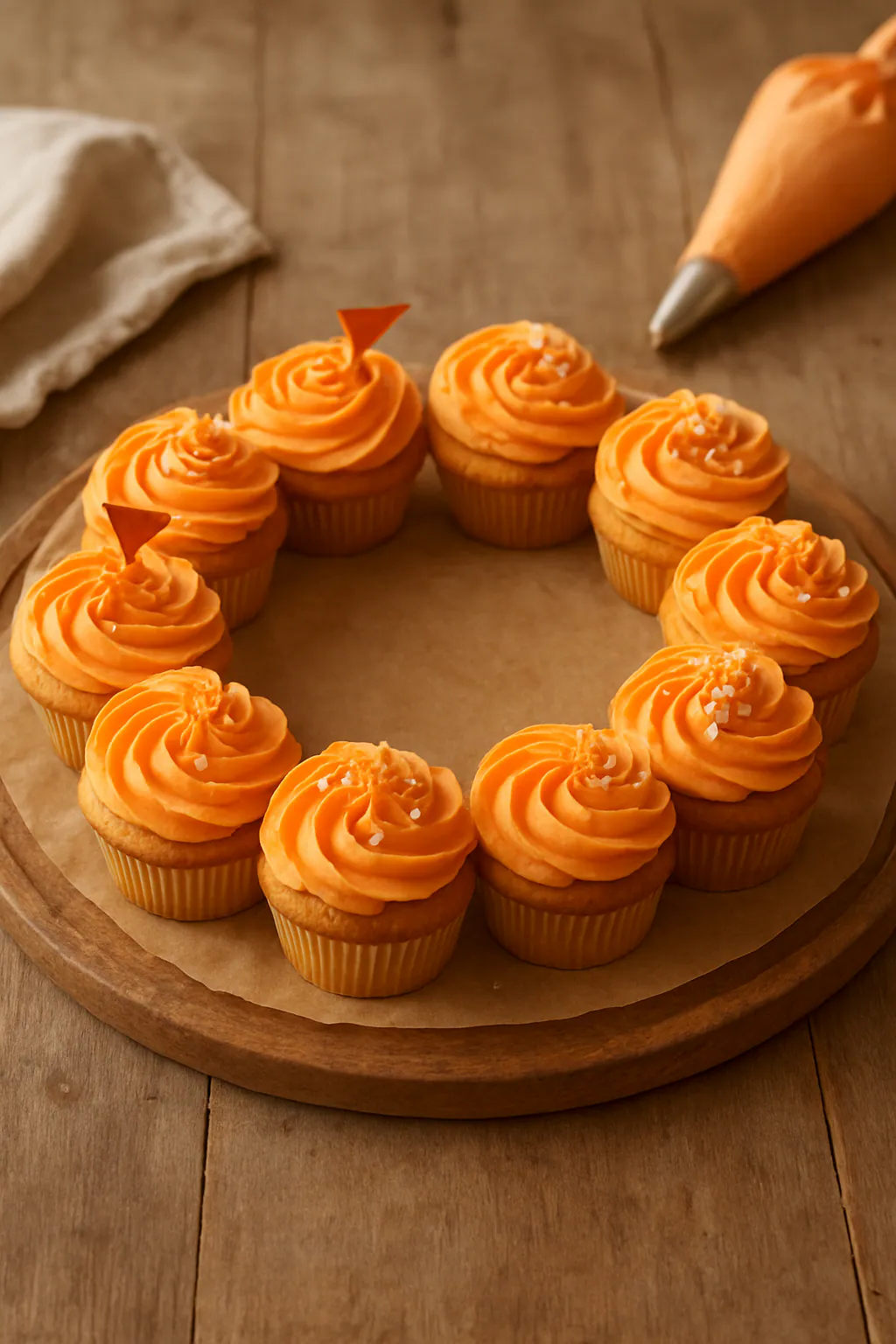Eindresultaat: Oranje cupcakekrans maken