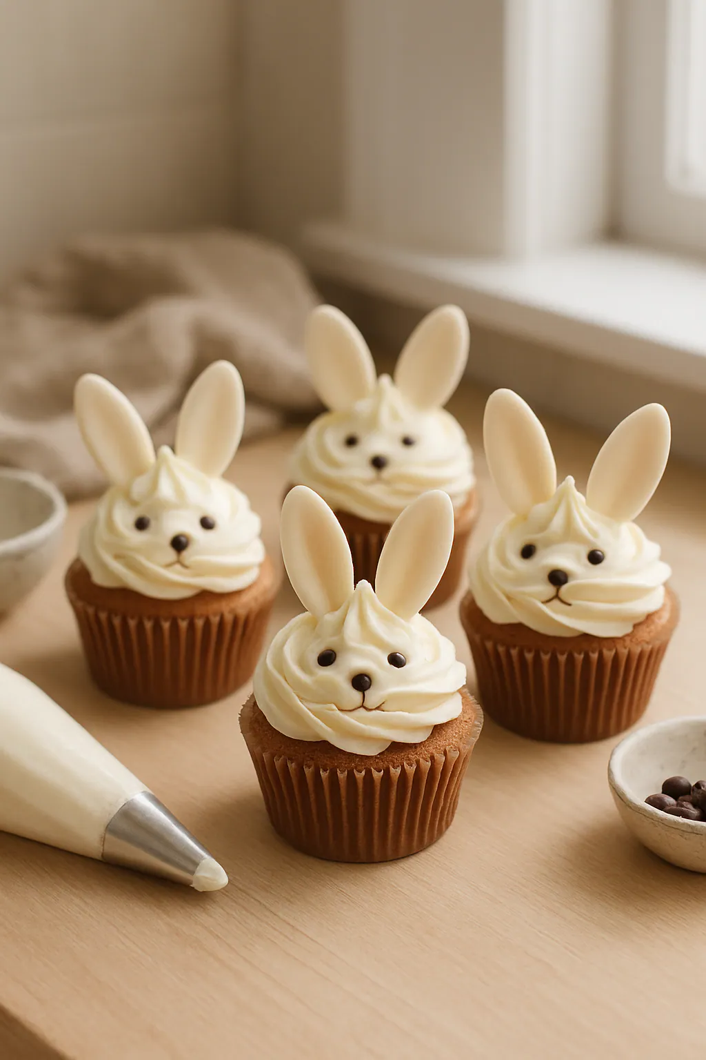 Eindresultaat: Paashaas-cupcakes decoreren