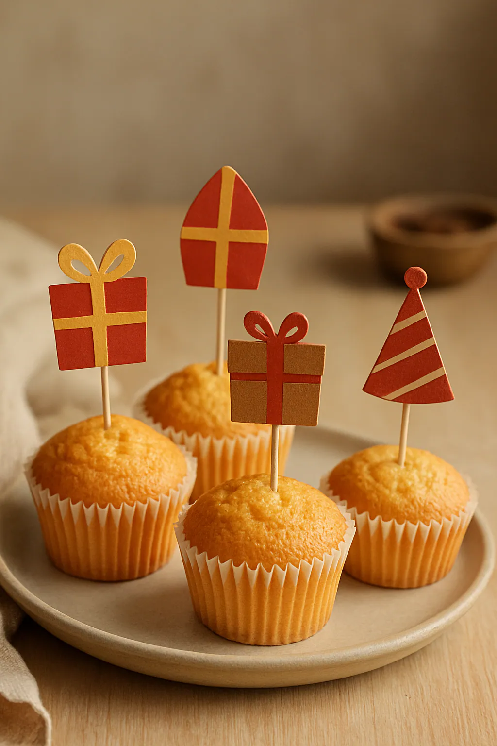Eindresultaat: Pakjesavond-cupcakeprikkers maken