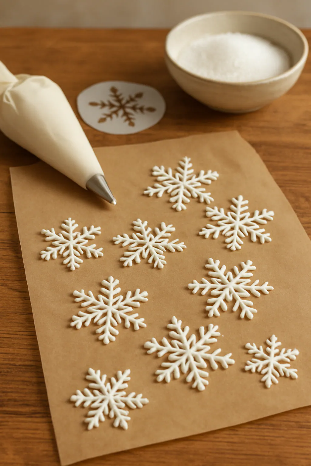 Eindresultaat: Sneeuwvlokdecoraties van royal icing maken