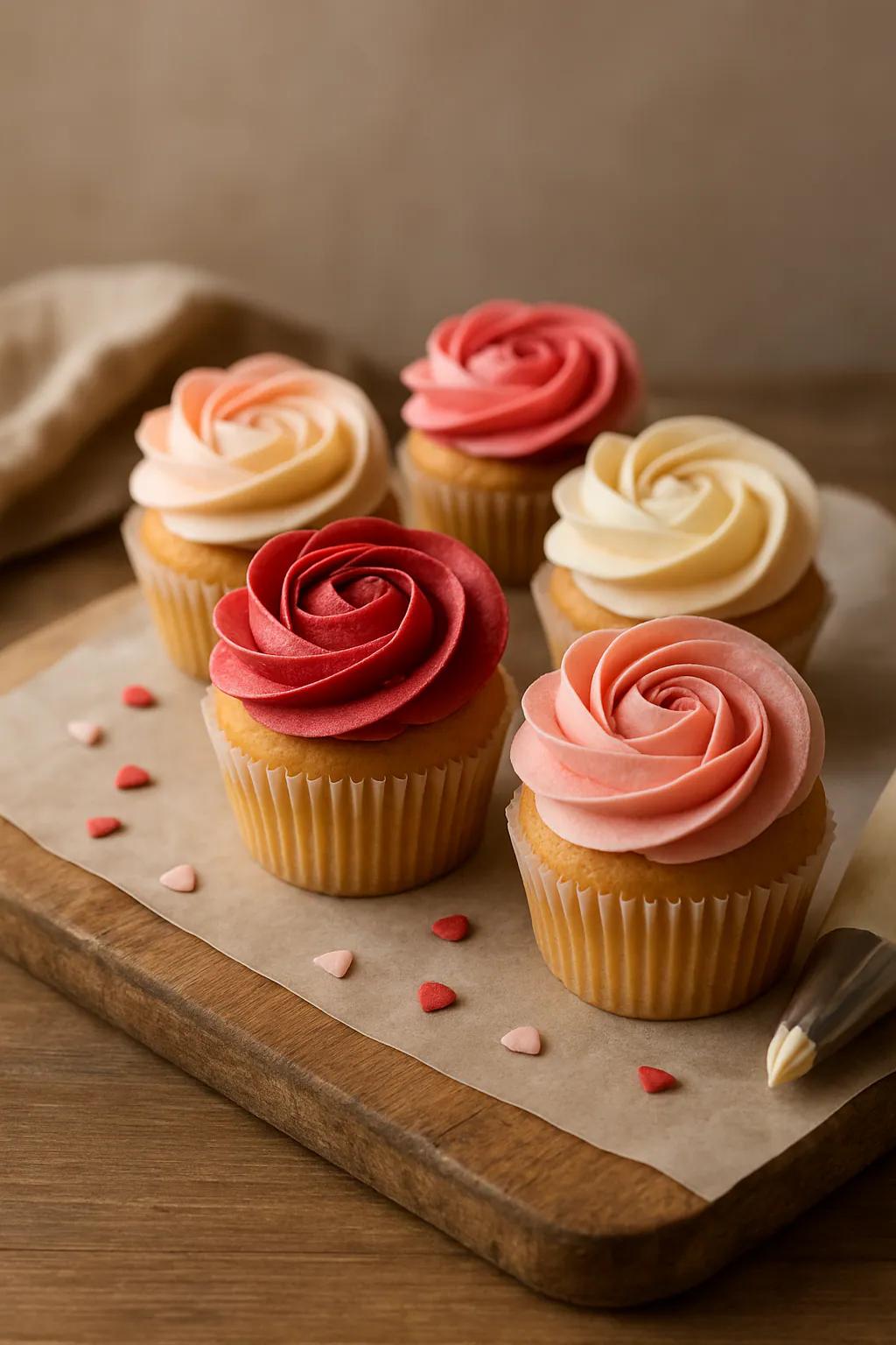 Eindresultaat: Valentijn-rozencupcakes decoreren