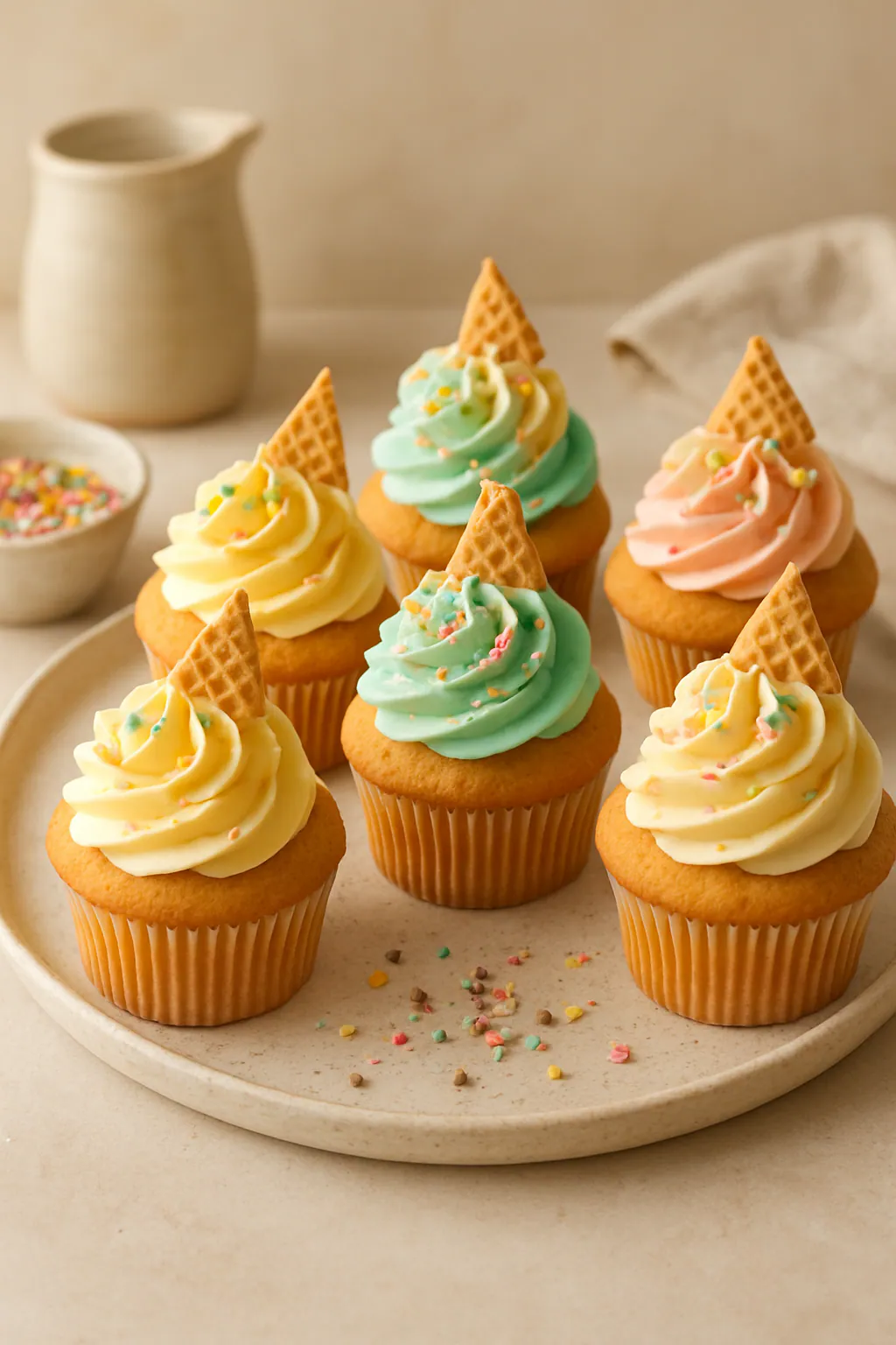 Eindresultaat: Zomerse ijsjes-cupcakes decoreren