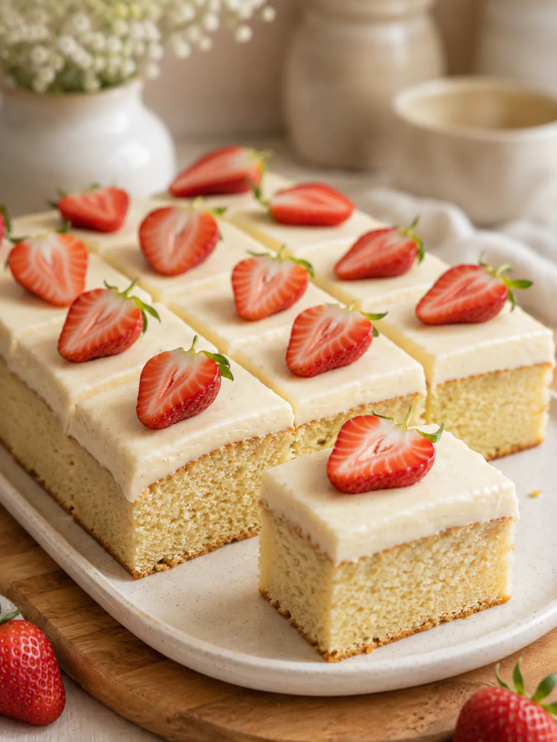 Aardbei-vanilleplaatcake