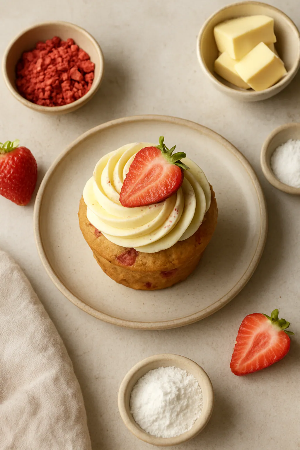 Aardbeiencupcakes met vanillefrosting