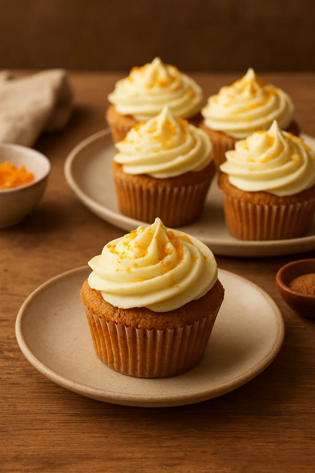Carrot-cakecupcakes met sinaasappelfrosting