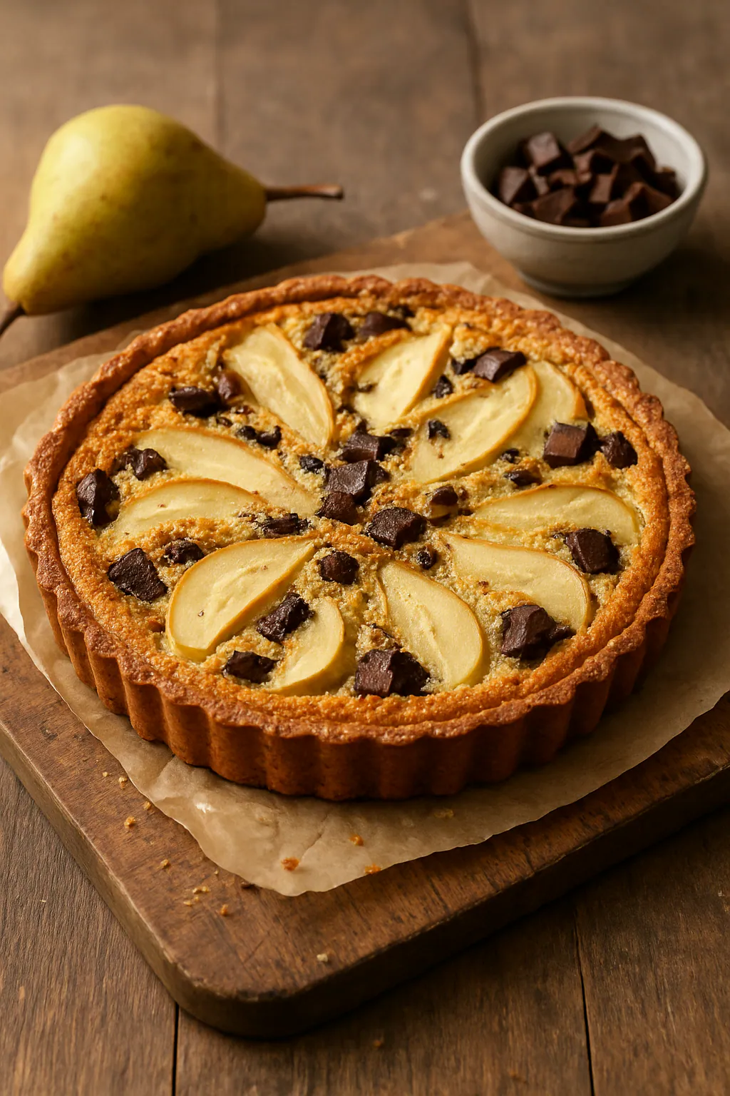 Peer-chocoladefrangipanetaart