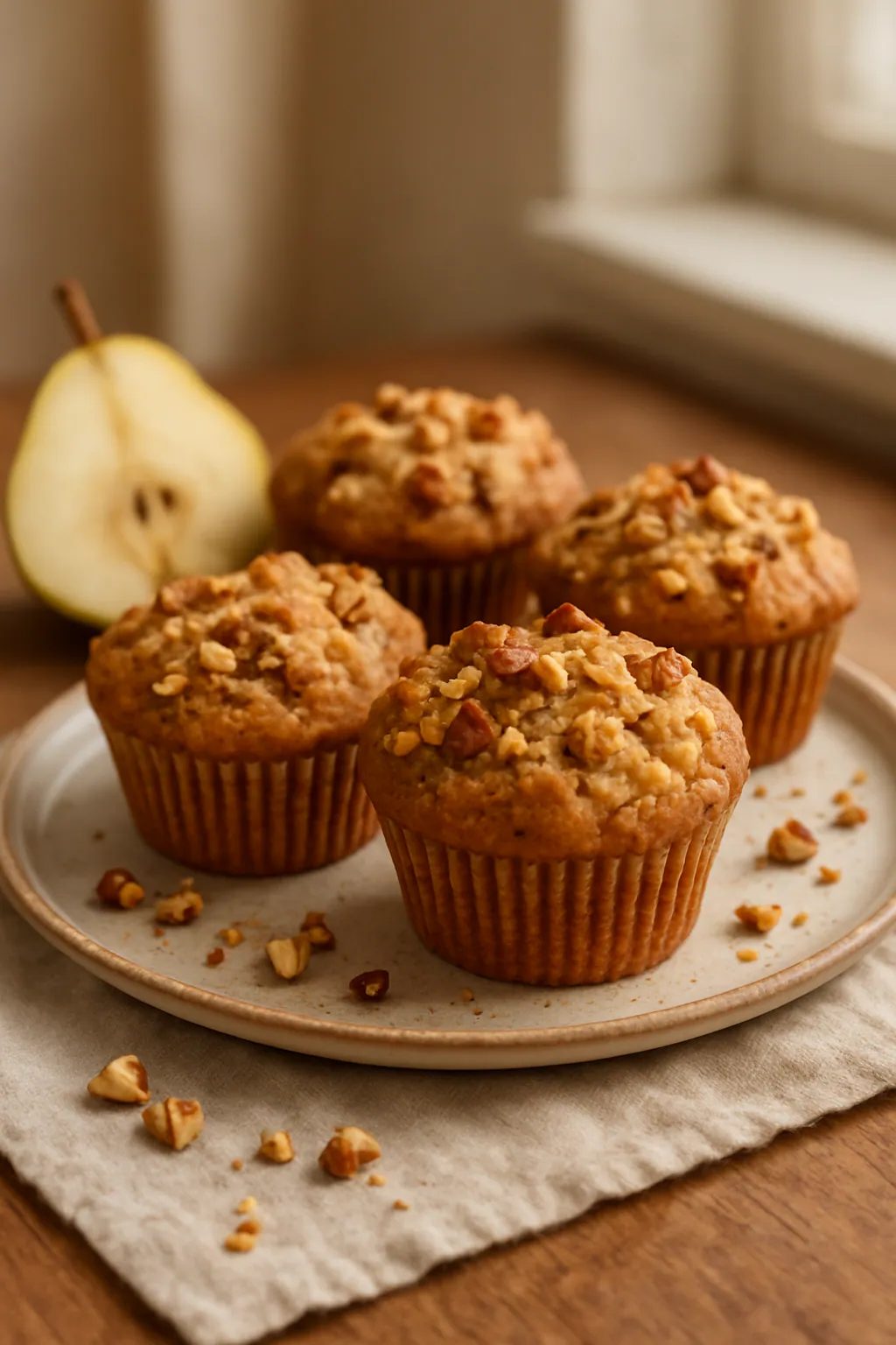 Peer-hazelnootmuffins
