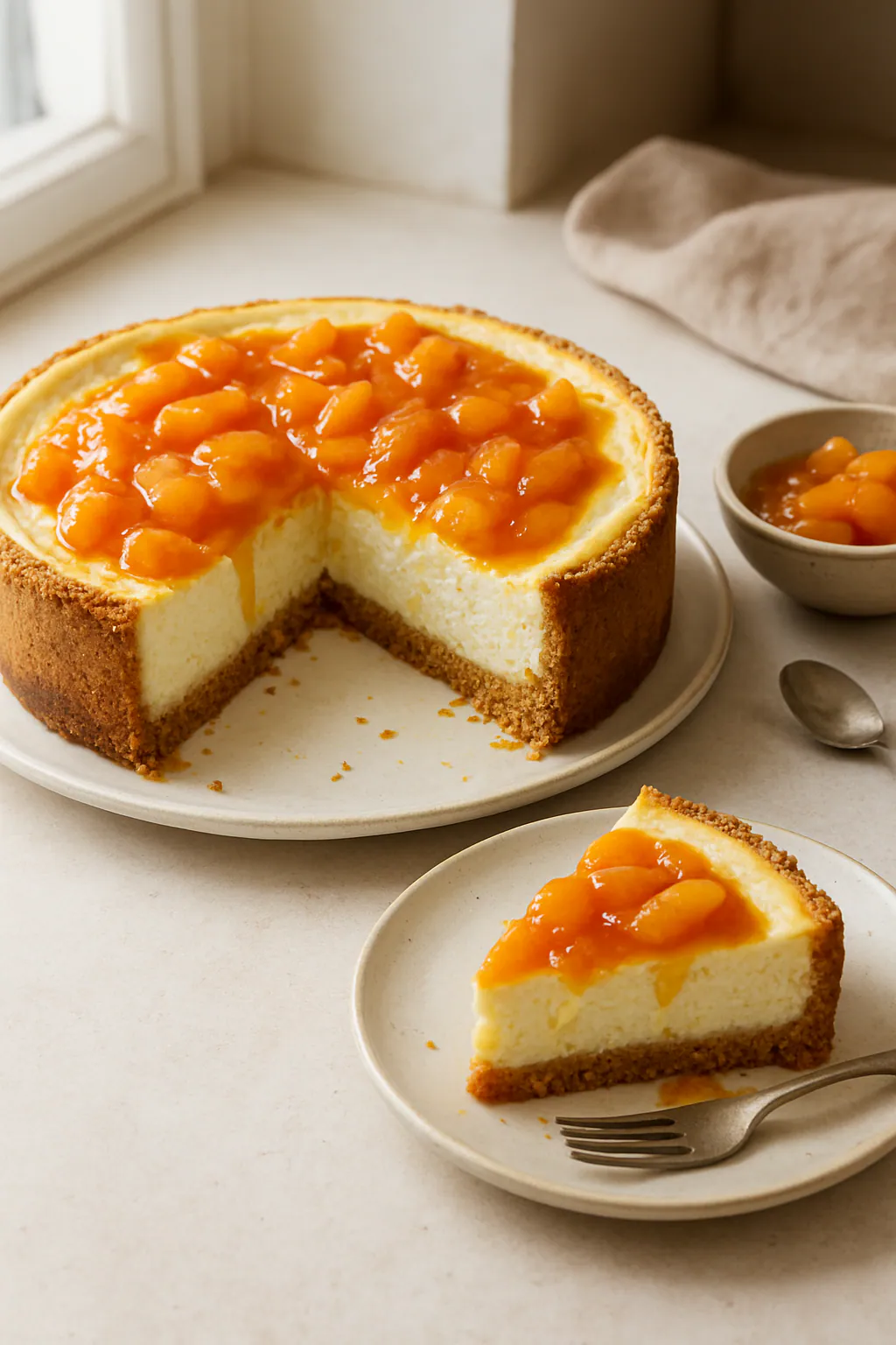 Yoghurt-honingcheesecake met abrikoos